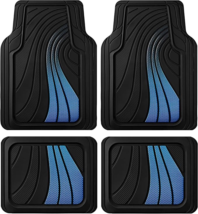 Rubber Sport Car Floor Mat - All-Weather Heavy Duty, Non-Slip, Trim-to-Fit, Universal Fit for Cars, Trucks, SUVs - Blue
