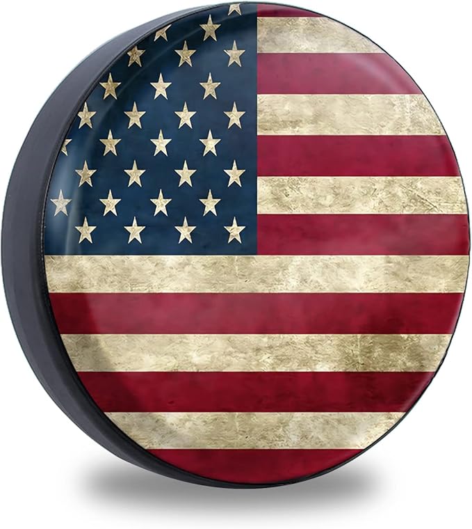 Retro American Flag Spare Tire Cover Fit for Jeep RV Truck SUV Travel Camper Trailer 14",15",16",17",Waterproof and Dustproof Protection Tires