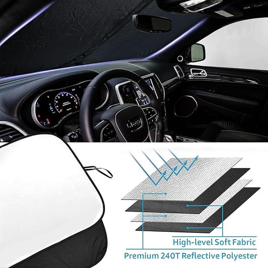 Front Windshield Sunshade fit for Jeep Grand Cherokee 2014-2025 UV Ray Reflector Foldable Car Shade Automotive Windshield Sunshades Jeep Grand Cherokee Windshield Sun Shade |Keeps Your Vehicle Cool|