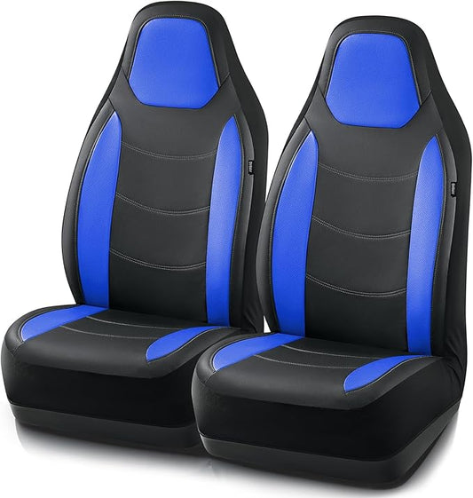 Road Comforts Car Seat Cover, Front Leather Car Seat Covers, Automotive Low Back Sport Car Seat Covers, Airbag Compatible, Universal Fit for Most Cars (Blue)