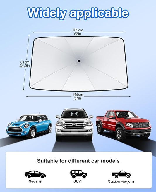 Car Windshield Sun Shade - Foldable Retractable Sedan SUV Windshield Sunshade Umbrella, [2025 Upgrade Titanium Silver Coating], Front Window Heat Insulation Protection for Car Windshield