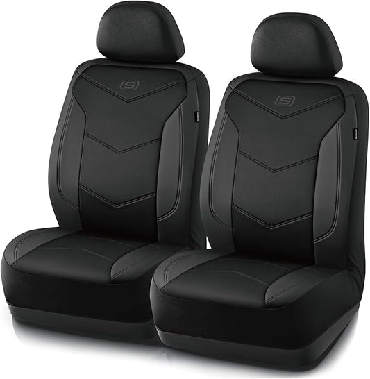 Memory Foam Seat Covers,Leather Car Seat Covers, Ultimate Comfort & Support Front Seat Covers Airbag Compatible, Automotive Universal Fit Most for SUVs, Vans, Sedans, Cars, Trucks,Black