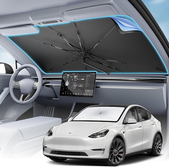 Car Windshield Sun Shade - Foldable Retractable Sedan SUV Windshield Sunshade Umbrella, [2025 Upgrade Titanium Silver Coating], Front Window Heat Insulation Protection for Car Windshield