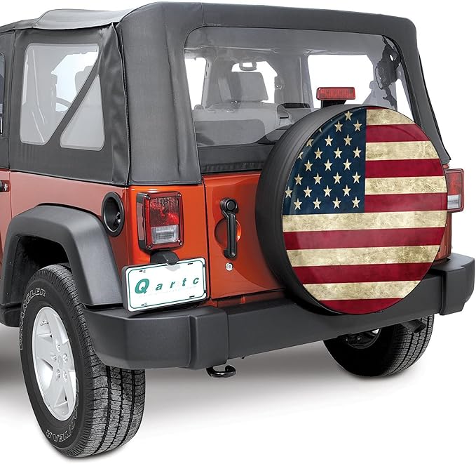 Retro American Flag Spare Tire Cover Fit for Jeep RV Truck SUV Travel Camper Trailer 14",15",16",17",Waterproof and Dustproof Protection Tires