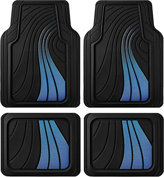 Rubber Sport Car Floor Mat - All-Weather Heavy Duty, Non-Slip, Trim-to-Fit, Universal Fit for Cars, Trucks, SUVs - Blue