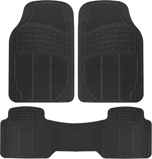 Floor Mats for Cars Trucks SUV, 3-Piece All-Weather Car Mats with Universal Fit Design, Durable Car Floor Mats with Capture Ridges, Waterproof Rubber Floor Mats for Cars (Black)