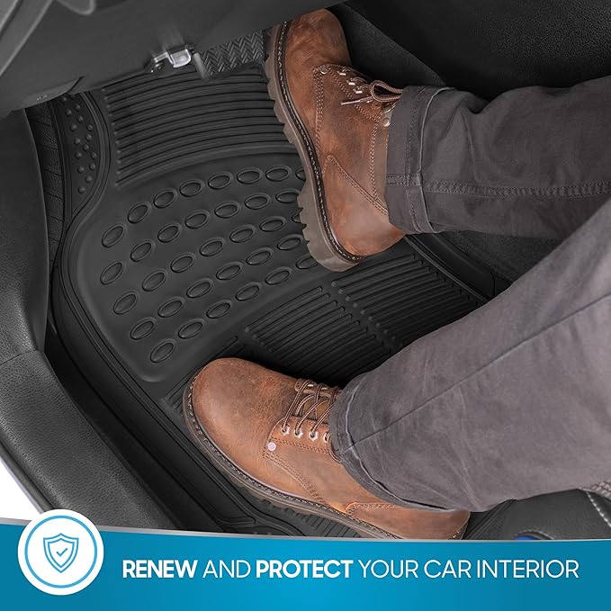 Floor Mats for Cars Trucks SUV, 3-Piece All-Weather Car Mats with Universal Fit Design, Durable Car Floor Mats with Capture Ridges, Waterproof Rubber Floor Mats for Cars (Black)